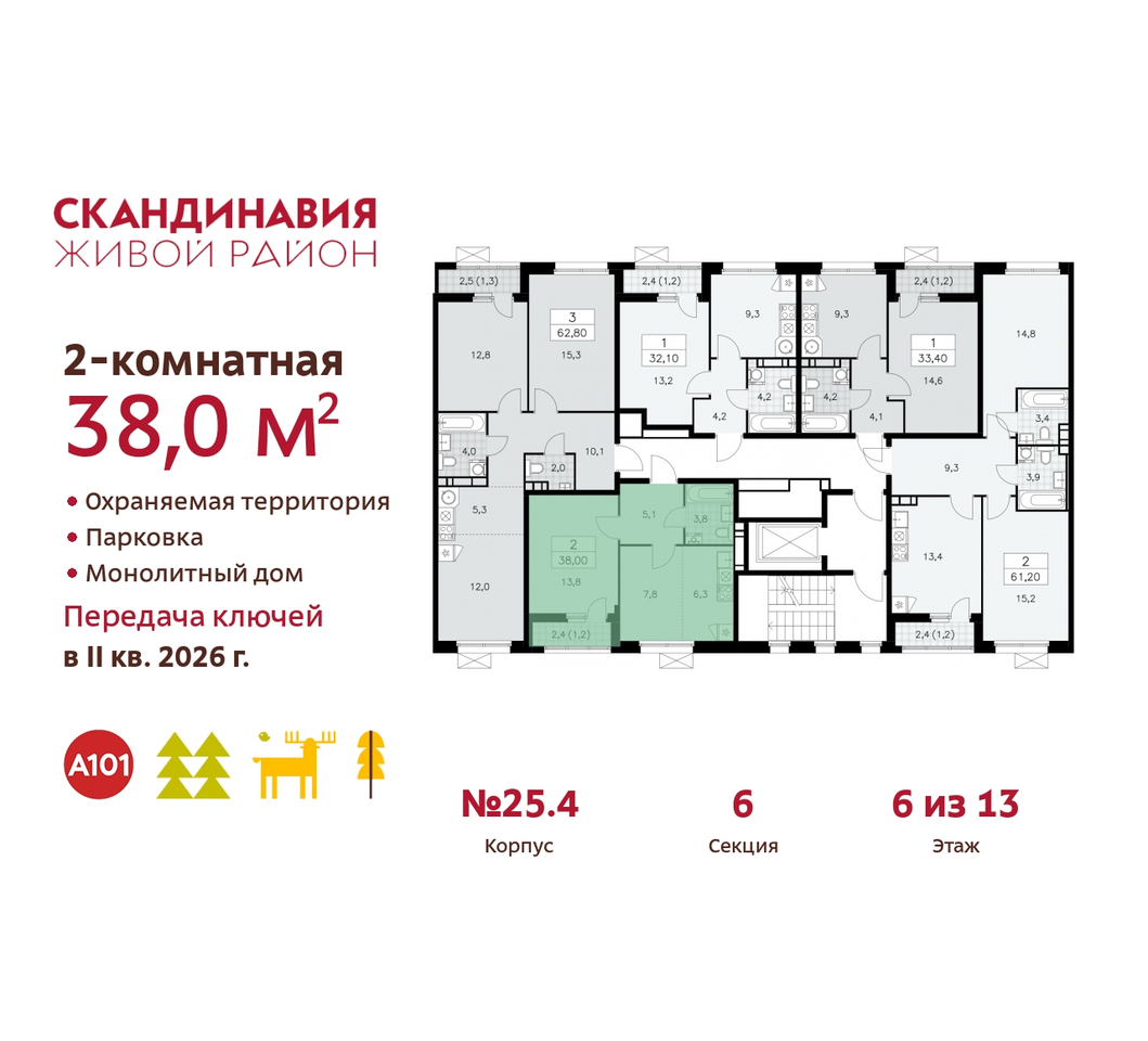 квартира г Москва п Сосенское жилой район «Скандинавия» б-р Скандинавский 25/4 Сосенское, Бутово фото 2