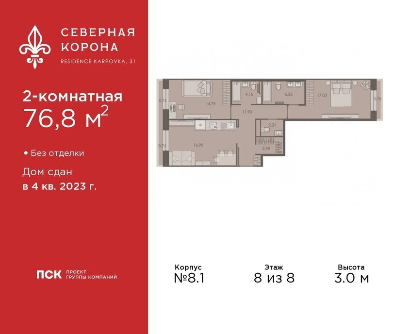 квартира г Санкт-Петербург метро Петроградская наб Реки Карповки 31к/1 ЖК Северная Корона округ Чкаловское фото 1