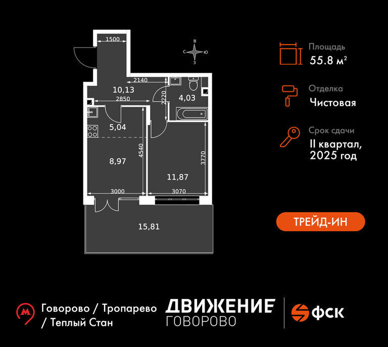 квартира г Щербинка квартал № 1 метро Говорово ЗАО район Солнцево № 3, жилой комплекс Движение. Говорово, к 1 фото 1