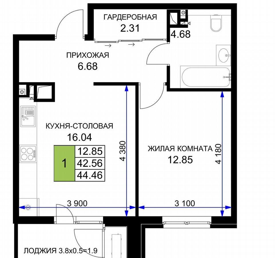 квартира г Краснодар р-н Прикубанский ул Ветеранов 6 д. 85 фото 7