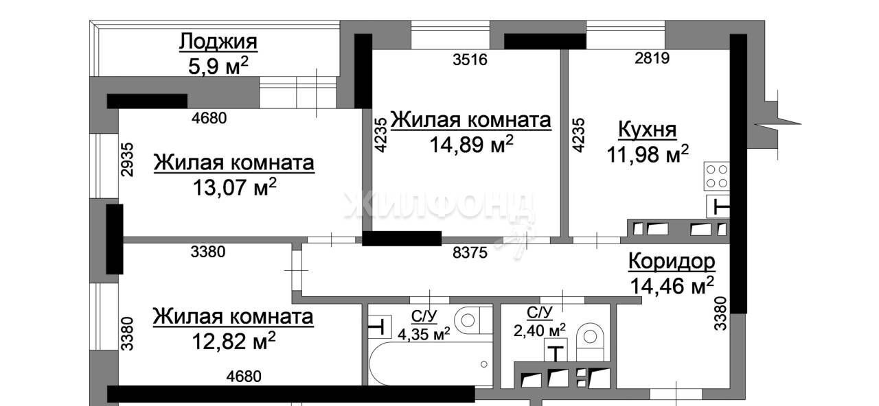 квартира г Новосибирск Студенческая ул Немировича-Данченко 167/3 фото 31