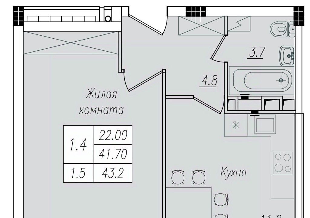 квартира г Курск р-н Сеймский ул Энгельса 158к/1 фото 3