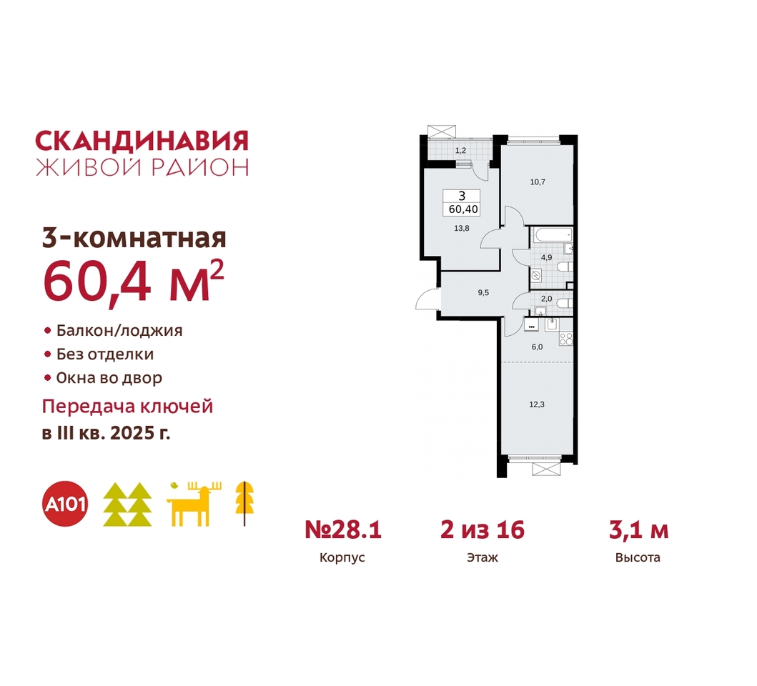 квартира г Москва п Сосенское жилой район «Скандинавия» Сосенское, жилой комплекс Скандинавия, 28. 1, Бутово фото 1