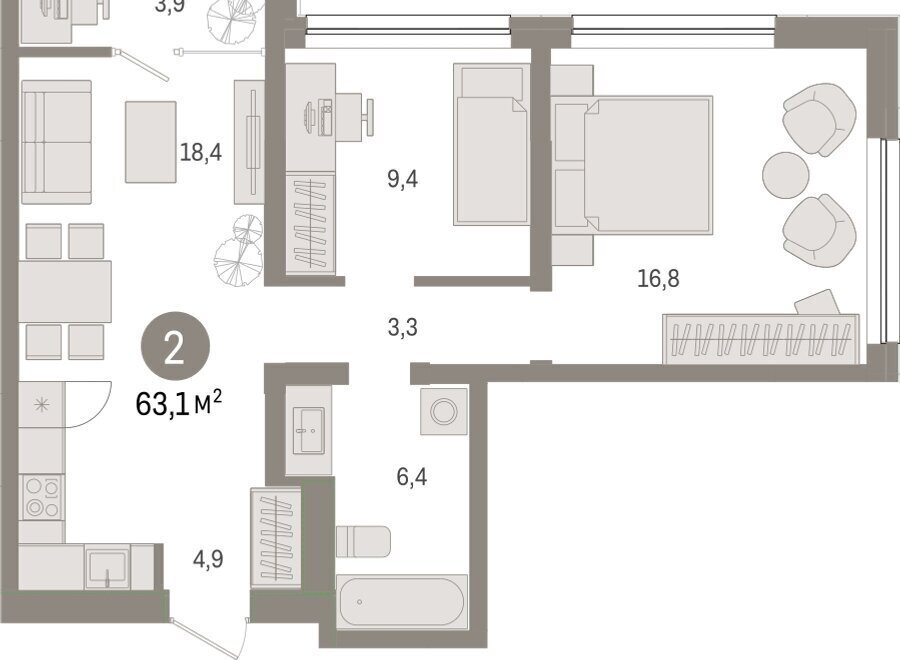 квартира г Тюмень ул Мысовская 26к/1 фото 3