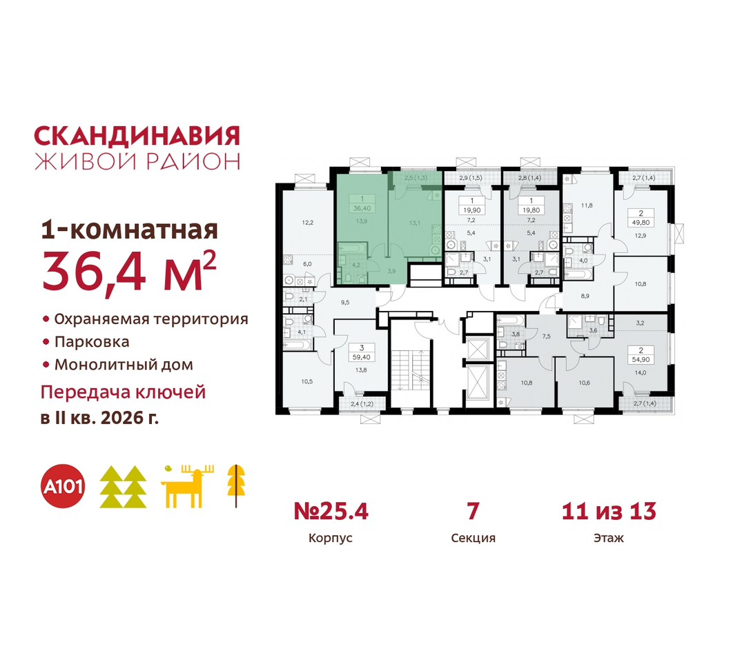 квартира г Москва п Сосенское жилой район «Скандинавия» б-р Скандинавский 25/4 Сосенское, Бутово фото 2