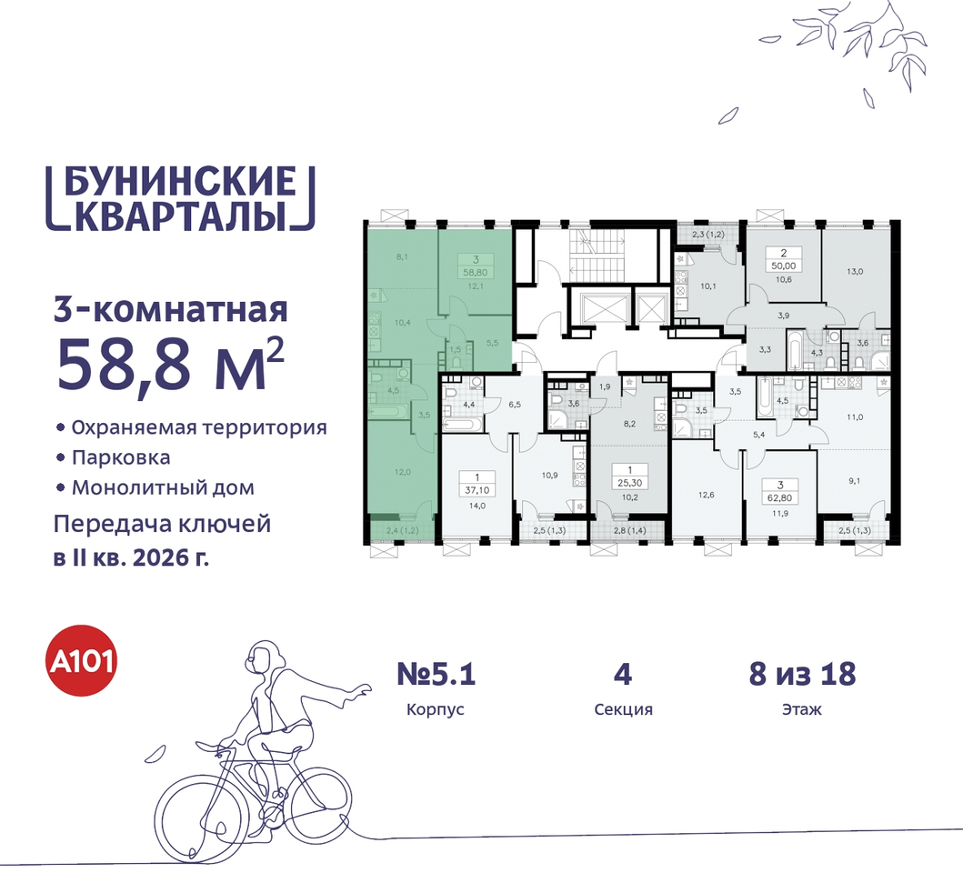 квартира г Москва п Сосенское ЖК Бунинские Кварталы метро Улица Горчакова метро Коммунарка пр-кт Куприна 2 Сосенское, Ольховая, Бунинская аллея фото 2