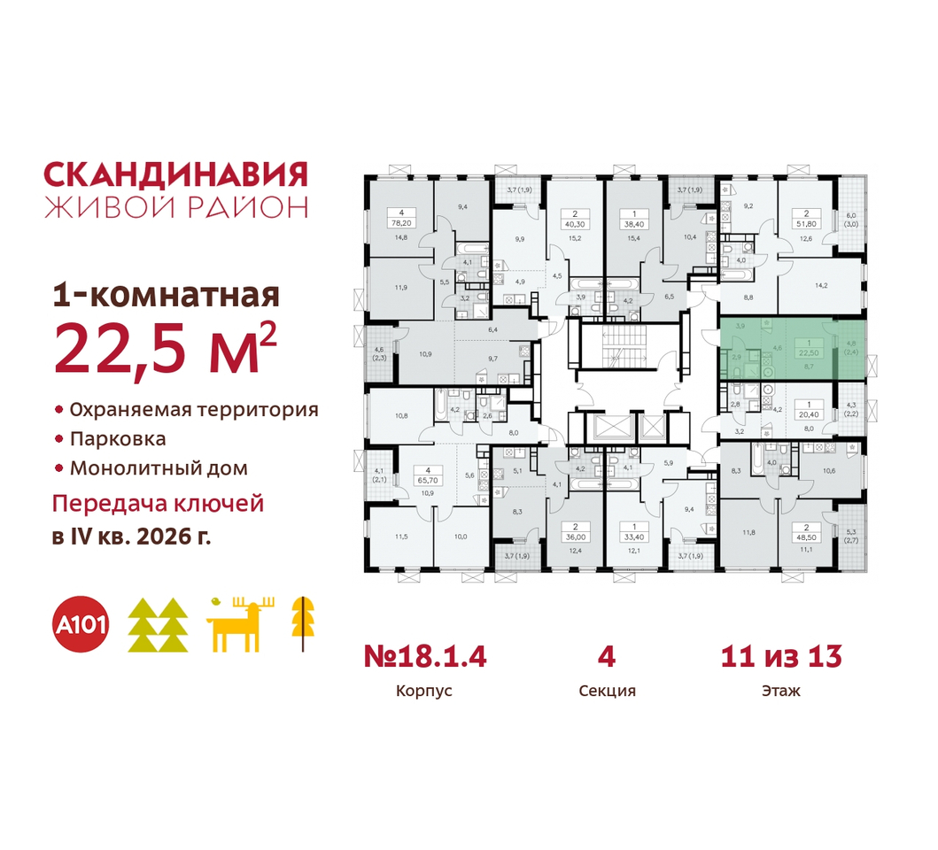 квартира г Москва п Сосенское жилой район «Скандинавия» Сосенское, жилой комплекс Скандинавия, 18. 1.4, Бутово фото 2