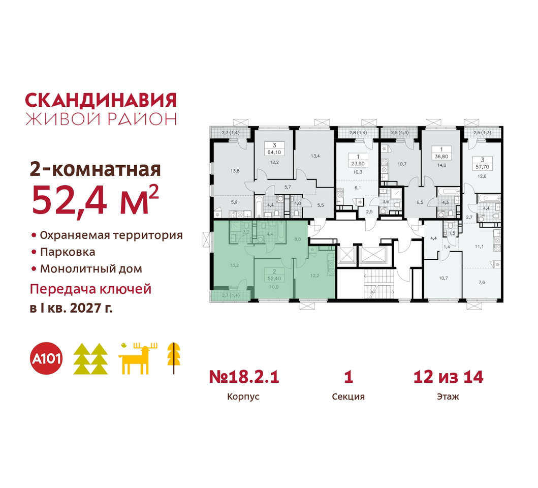 квартира г Москва п Сосенское жилой район «Скандинавия» Сосенское, жилой комплекс Скандинавия, 18. 2.1, Бутово фото 2