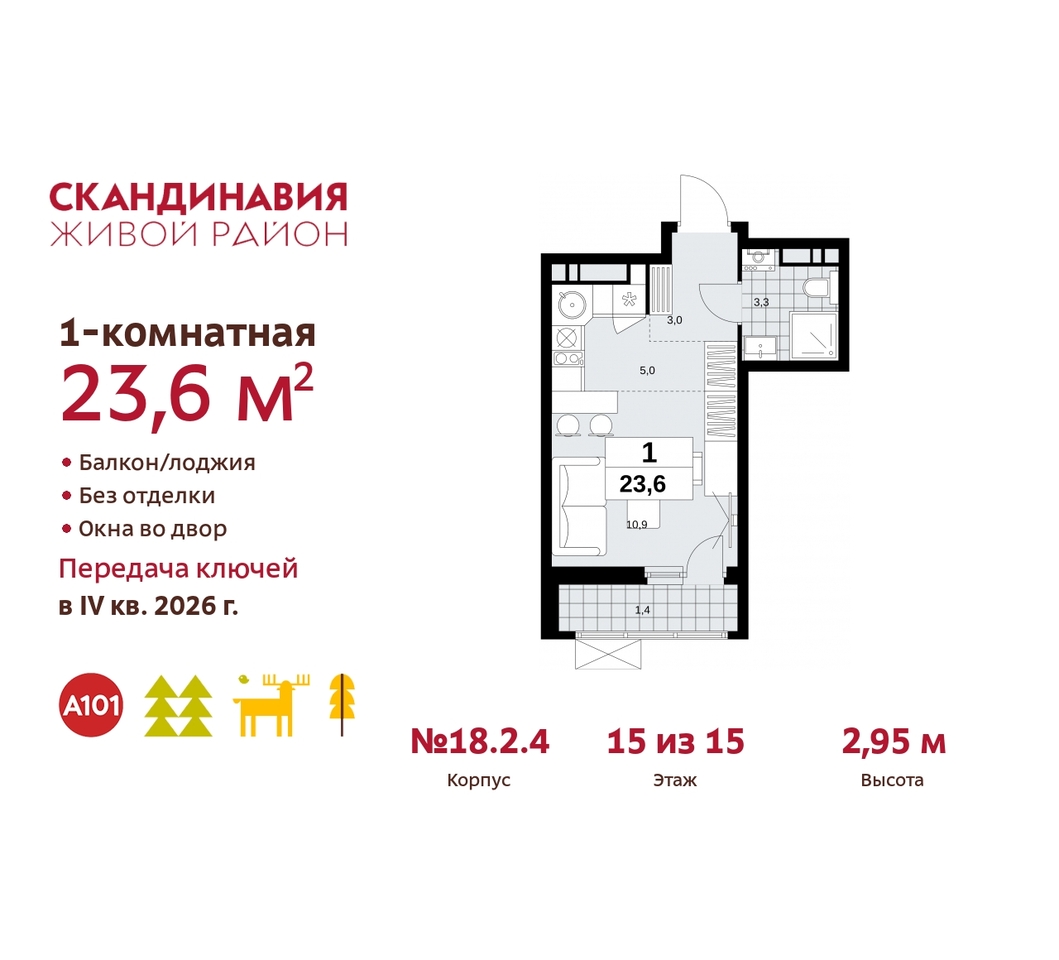 квартира г Москва п Сосенское жилой район «Скандинавия» Сосенское, жилой комплекс Скандинавия, 18. 2.4, Бутово фото 1