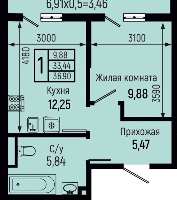 квартира р-н Туапсинский с Небуг Небугское сельское поселение, квартал Спортивный фото 1