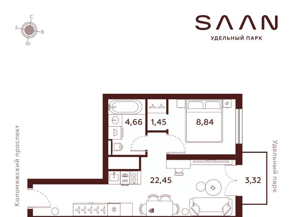 квартира г Санкт-Петербург метро Пионерская МФК «SAAN» округ Комендантский аэродром фото 1