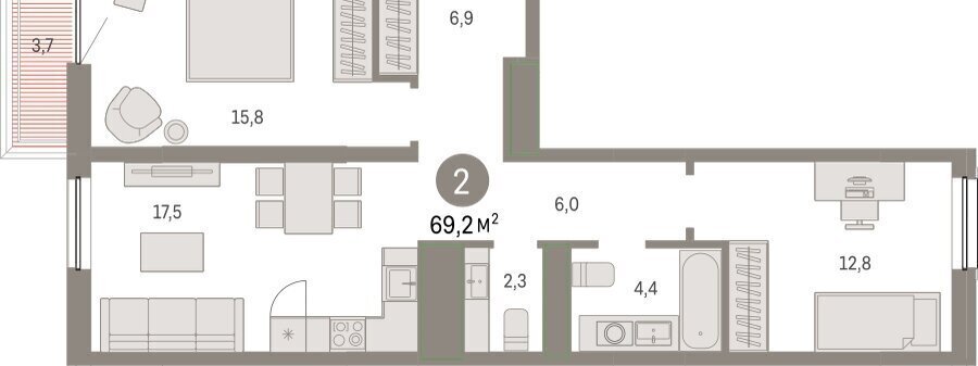 квартира г Тюмень ул Мысовская 26к/1 фото 2