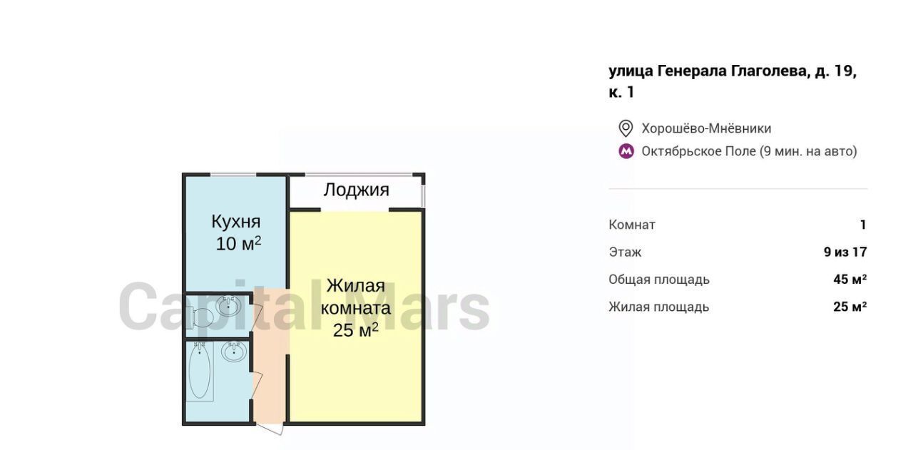 квартира г Москва метро Народное Ополчение ул Генерала Глаголева 19к/1 фото 3