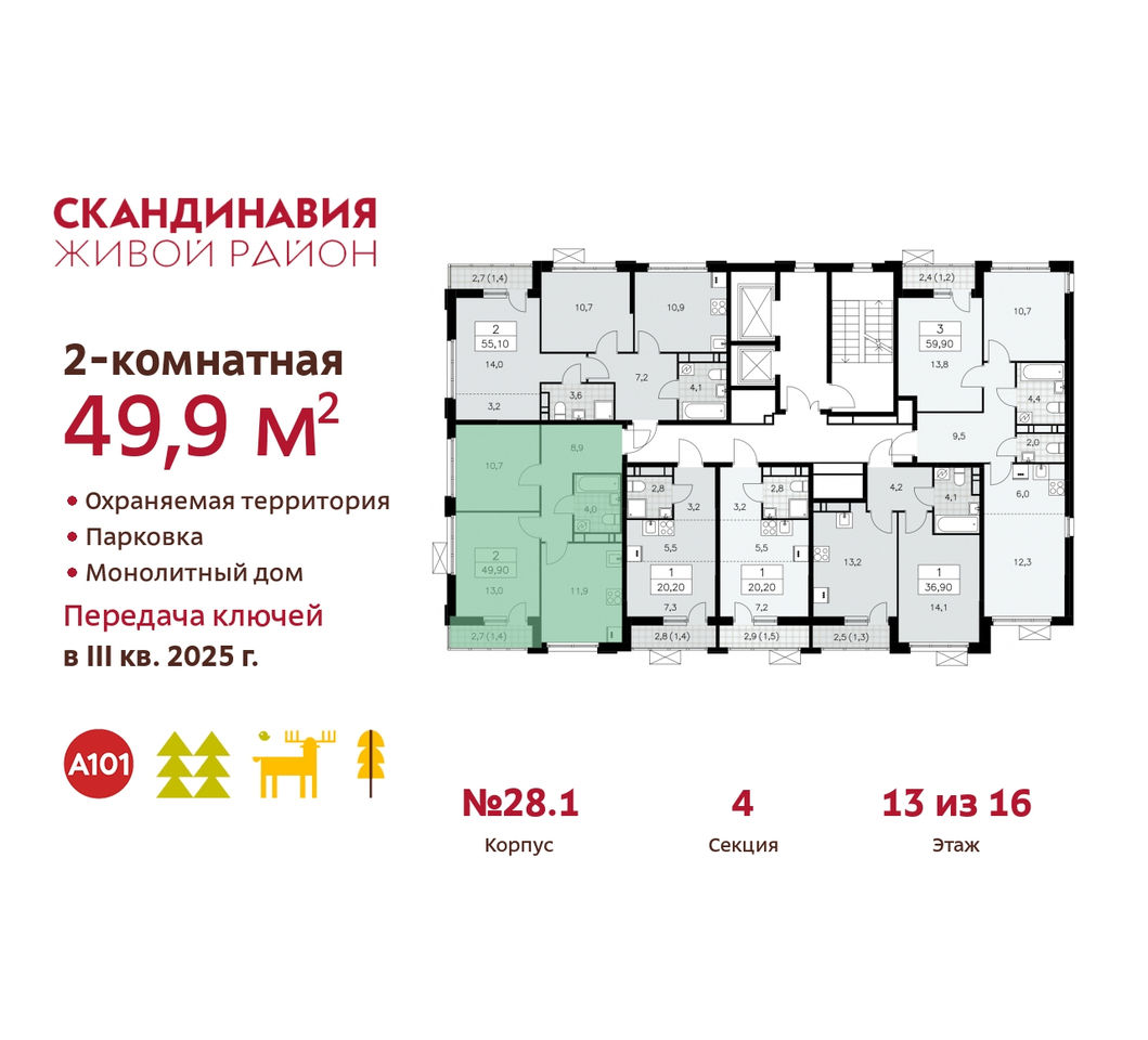 квартира г Москва п Сосенское жилой район «Скандинавия» Сосенское, жилой комплекс Скандинавия, 28. 1, Бутово фото 2