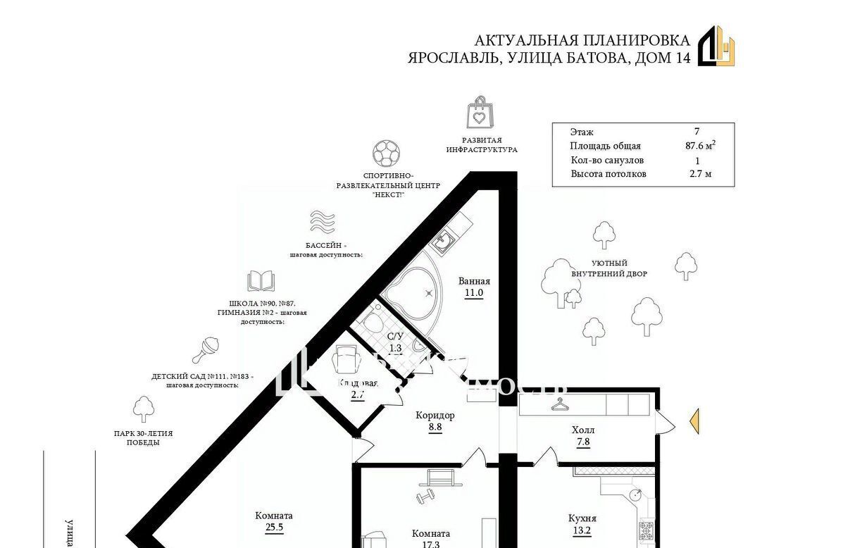 квартира г Ярославль р-н Дзержинский ул Батова 14 фото 2