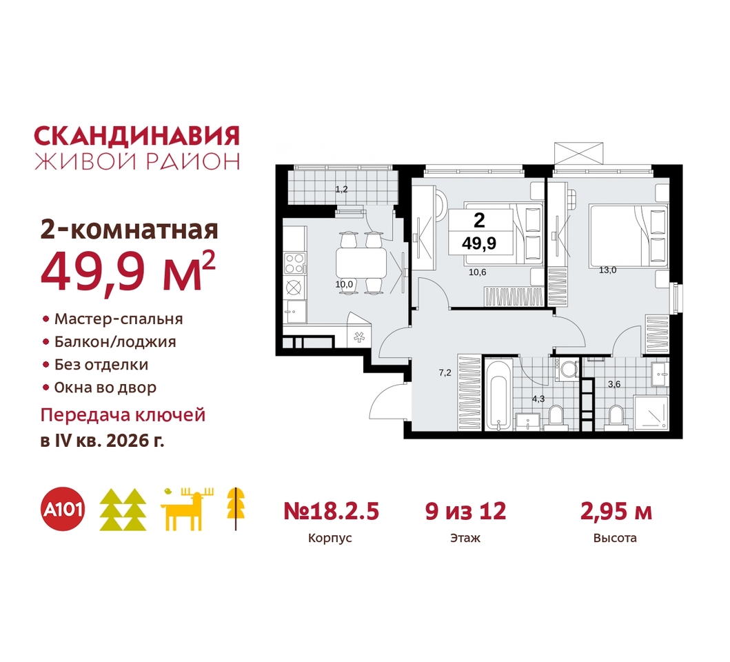 квартира г Москва п Сосенское жилой район «Скандинавия» Сосенское, жилой комплекс Скандинавия, 18. 2.5, Бутово фото 1