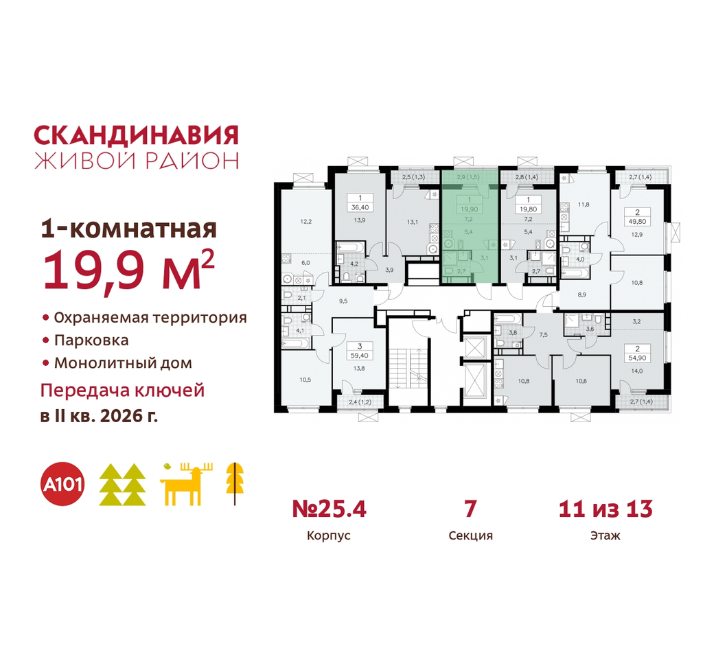 квартира г Москва п Сосенское жилой район «Скандинавия» б-р Скандинавский 25/4 Сосенское, Бутово фото 2