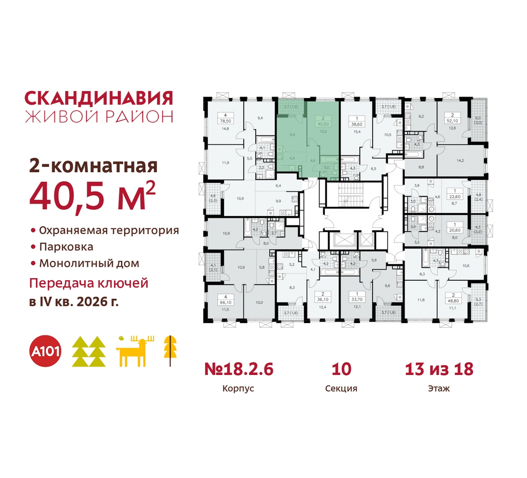 квартира г Москва п Сосенское жилой район «Скандинавия» Сосенское, жилой комплекс Скандинавия, 18. 2.6, Бутово фото 2