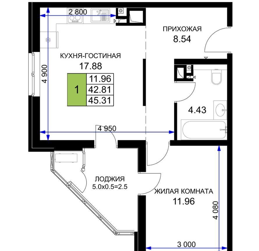 квартира г Краснодар р-н Прикубанский ул Ветеранов 85 ЖК «Сегодня» корп. 4 фото 4