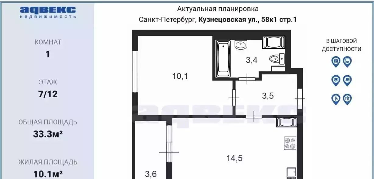 квартира г Санкт-Петербург метро Бухарестская ул Кузнецовская 58к/1 округ Гагаринское фото 2