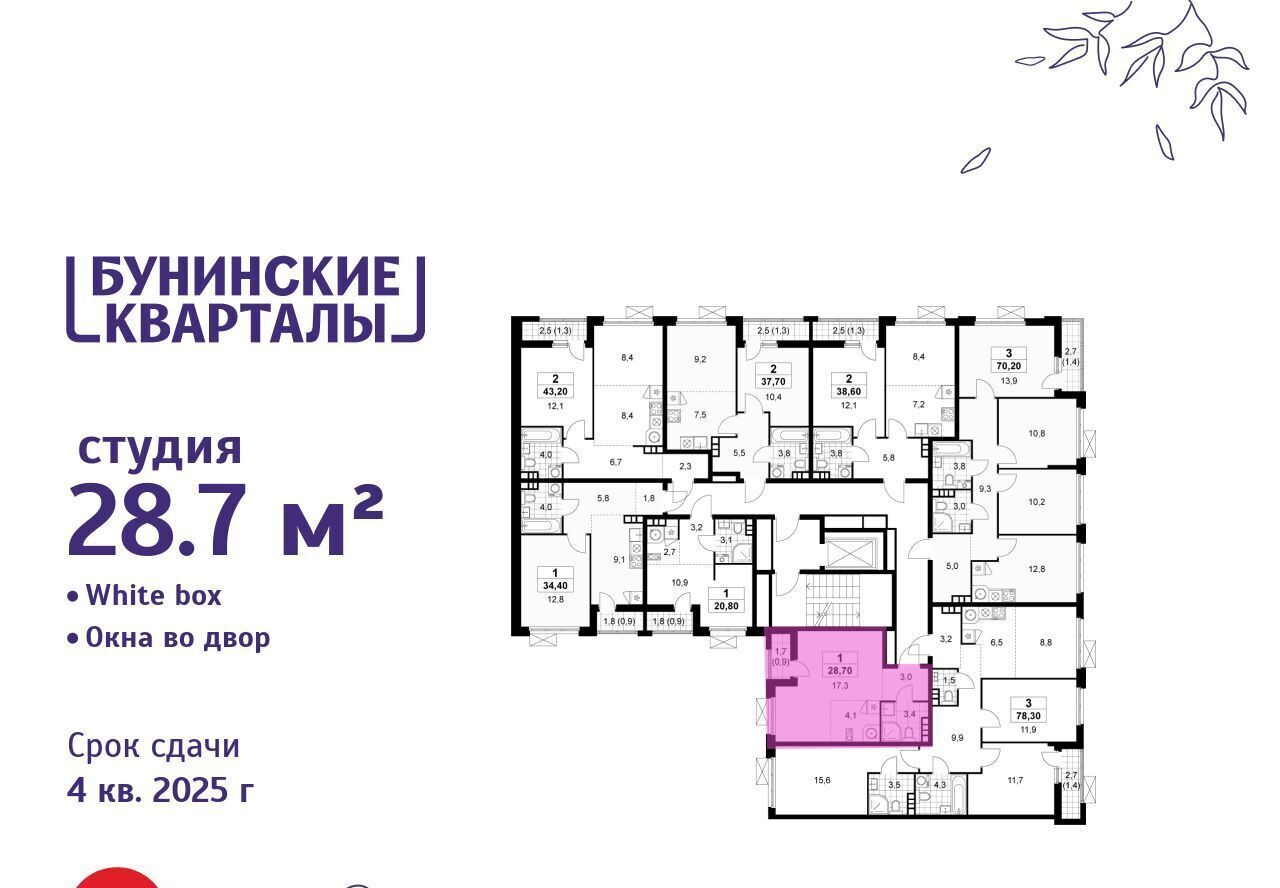 квартира г Москва п Сосенское ЖК Бунинские Кварталы 5/1 метро Бунинская аллея фото 2