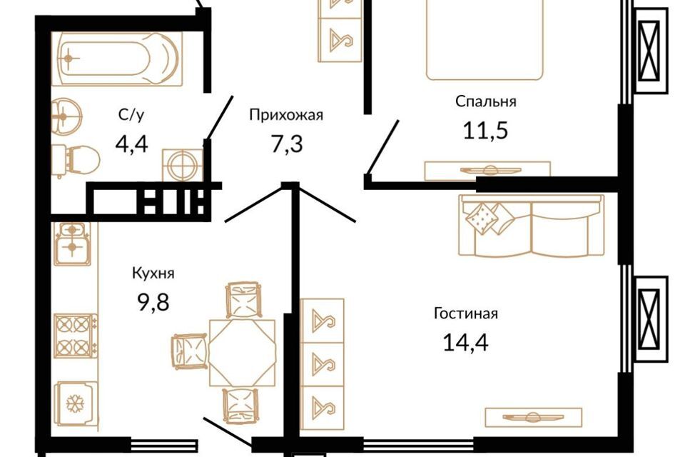 квартира г Краснодар р-н Прикубанский ул им. Даниила Смоляна 1/9д микрорайон «Южане» Краснодар городской округ, к 2 Западный обход, 65 фото 8