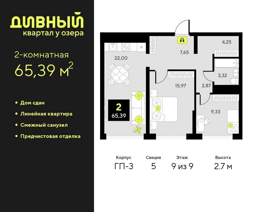 квартира г Тюмень ул разведчика Кузнецова 7 ЖК Дивный Квартал у Озера Центральный административный округ фото 1