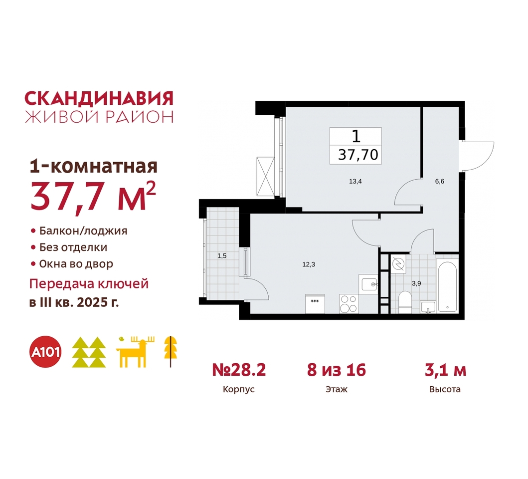 квартира г Москва п Сосенское жилой район «Скандинавия» Сосенское, жилой комплекс Скандинавия, 28. 2, Бутово фото 1