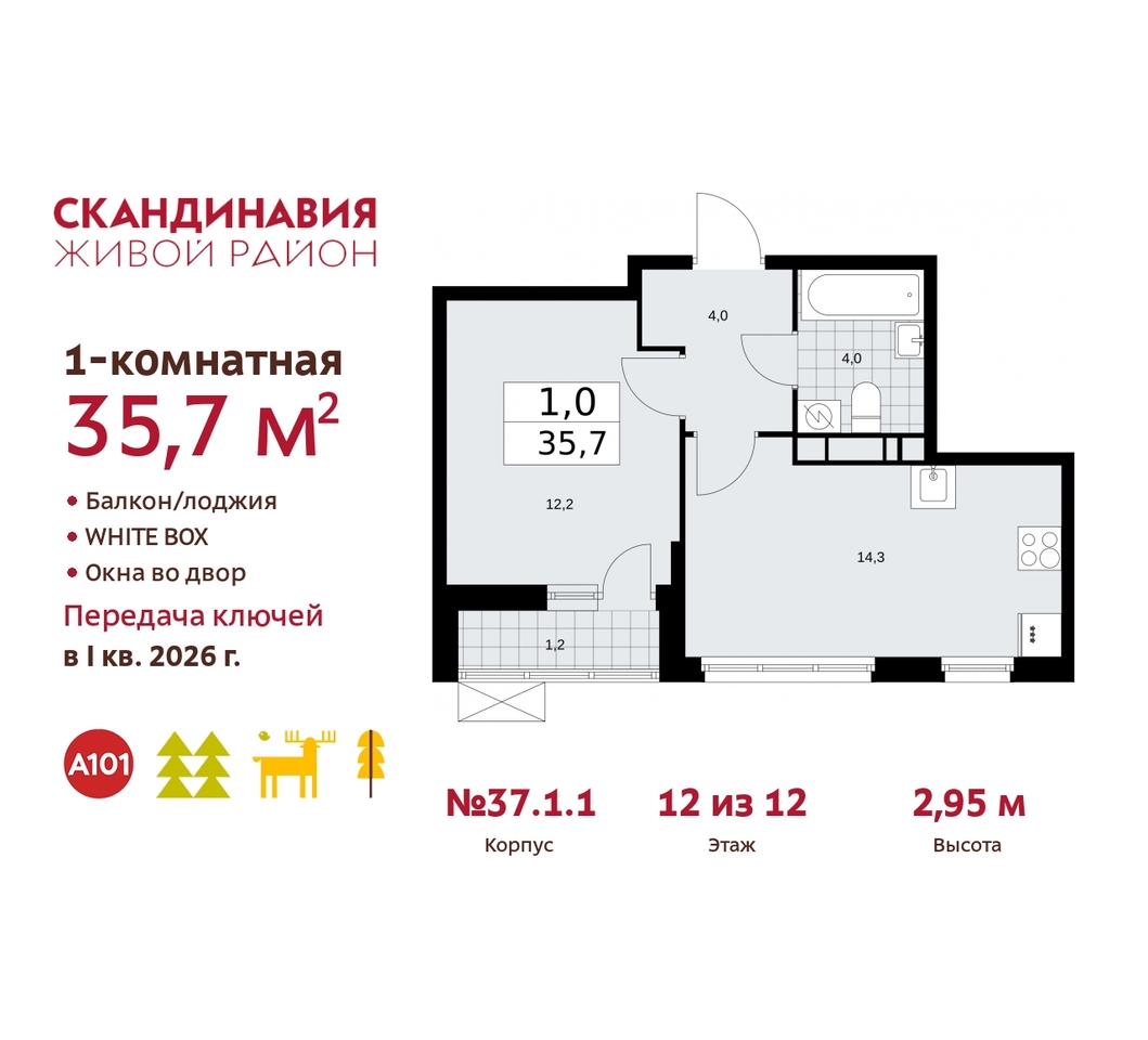 квартира г Москва п Сосенское жилой район «Скандинавия» Сосенское, жилой комплекс Скандинавия, 37. 1.1, Бутово фото 1