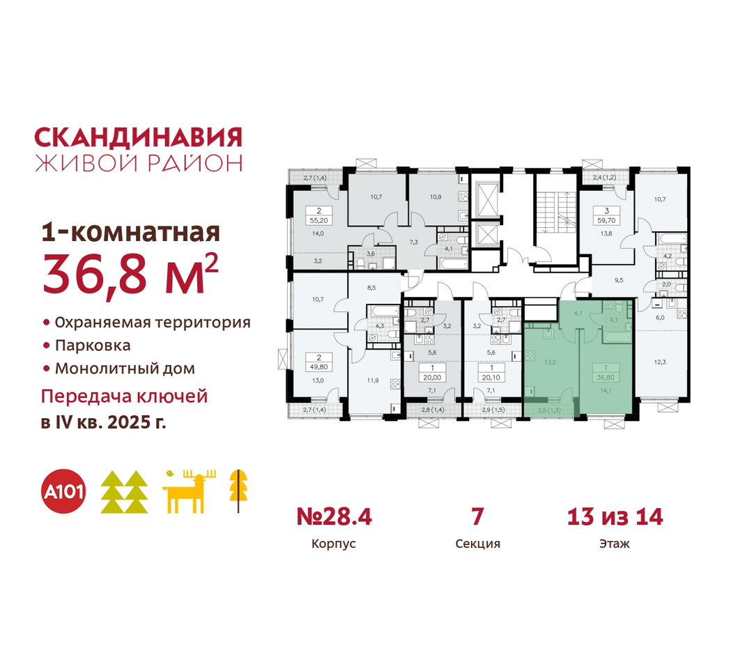 квартира г Москва п Сосенское жилой район «Скандинавия» Сосенское, жилой комплекс Скандинавия, 28. 4, Бутово фото 2