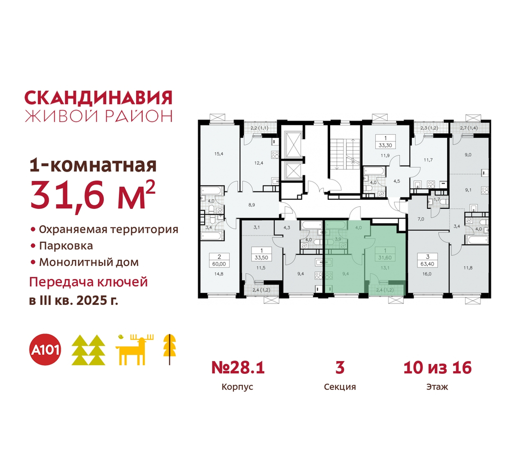 квартира г Москва п Сосенское жилой район «Скандинавия» Сосенское, жилой комплекс Скандинавия, 28. 1, Бутово фото 2