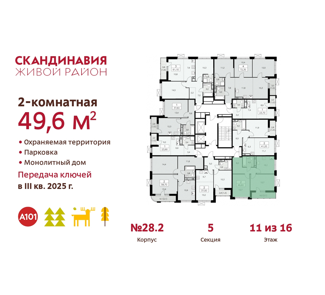 квартира г Москва п Сосенское жилой район «Скандинавия» Сосенское, жилой комплекс Скандинавия, 28. 2, Бутово фото 2