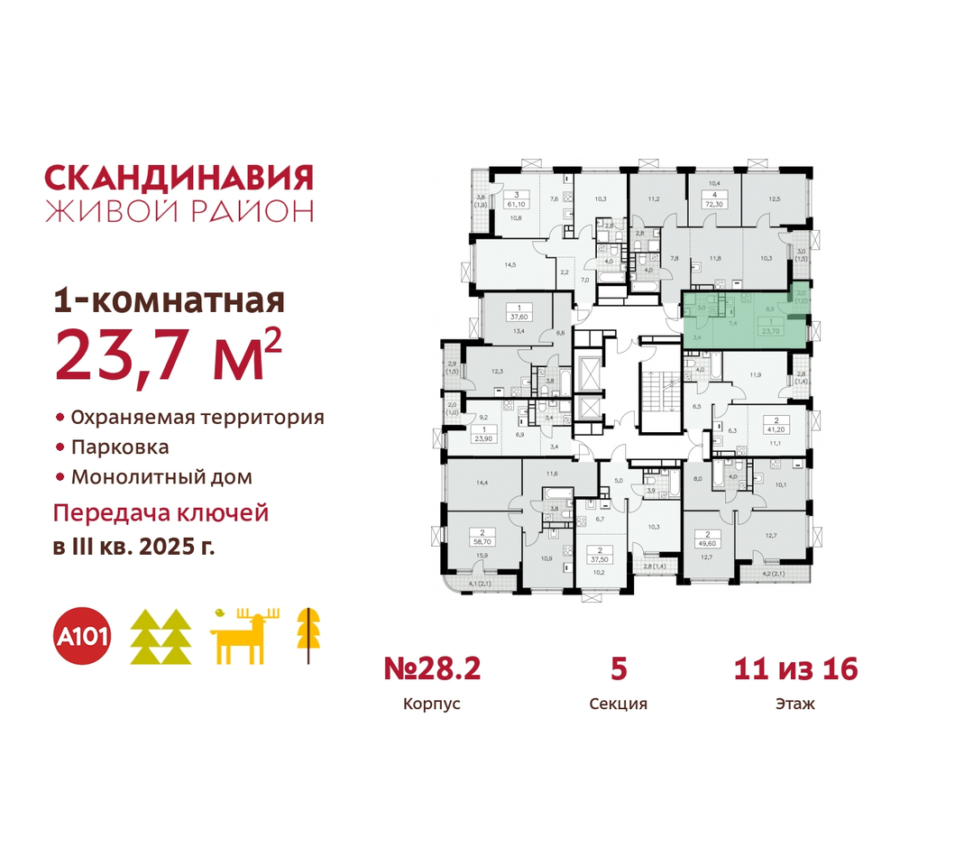 квартира г Москва п Сосенское жилой район «Скандинавия» Сосенское, жилой комплекс Скандинавия, 28. 2, Бутово фото 2