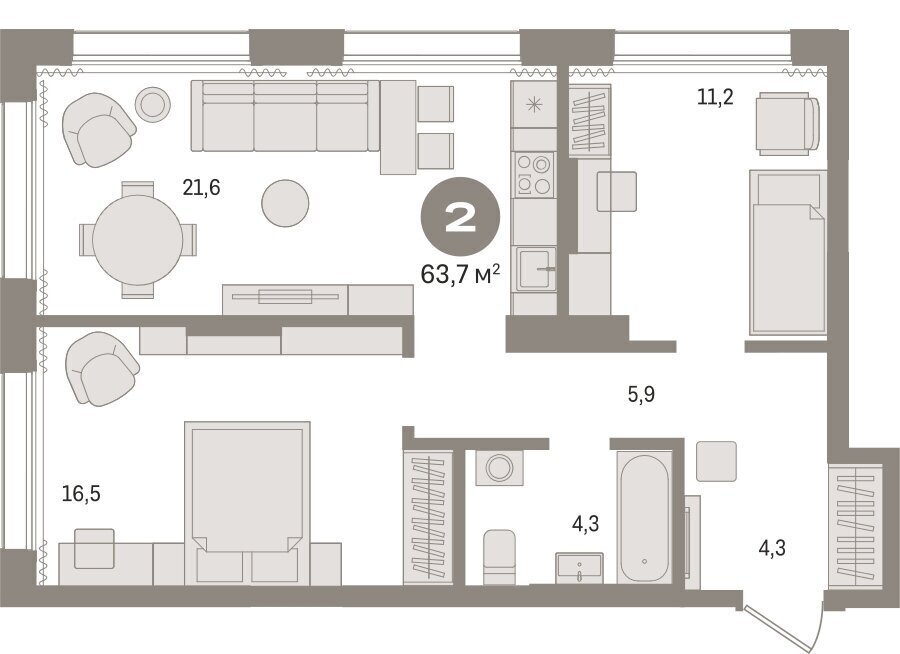 квартира г Тюмень ул Краснооктябрьская 4к/3 фото 2