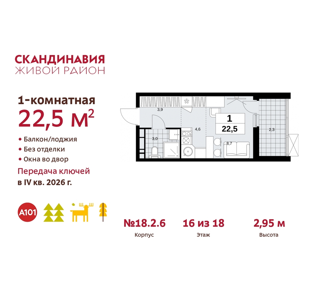 квартира г Москва п Сосенское жилой район «Скандинавия» Сосенское, жилой комплекс Скандинавия, 18. 2.6, Бутово фото 1