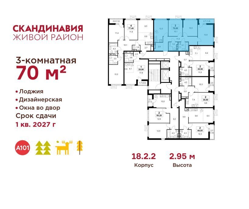 квартира г Москва метро Коммунарка ТиНАО Потапово, ЖК Скандинавия, 18. 2.2 фото 2