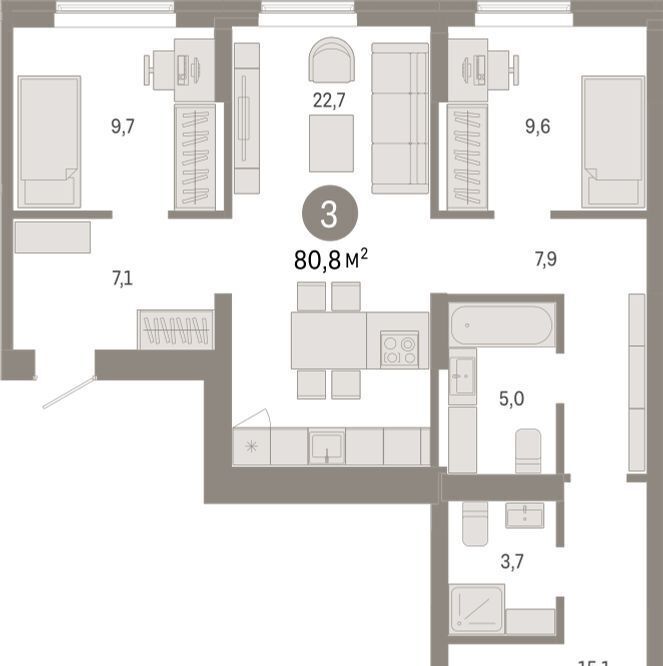 квартира г Омск р-н Кировский Кварталы Драверта 3 фото 2