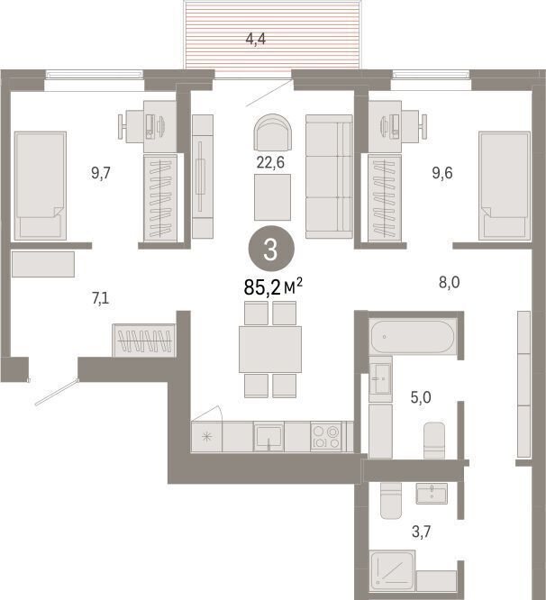 квартира г Омск р-н Кировский Кварталы Драверта 3 фото 2