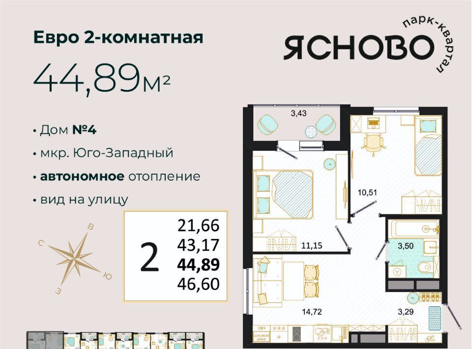квартира г Ульяновск р-н Засвияжский микрорайон «Юго-Западный» Ясново кв-л фото 1