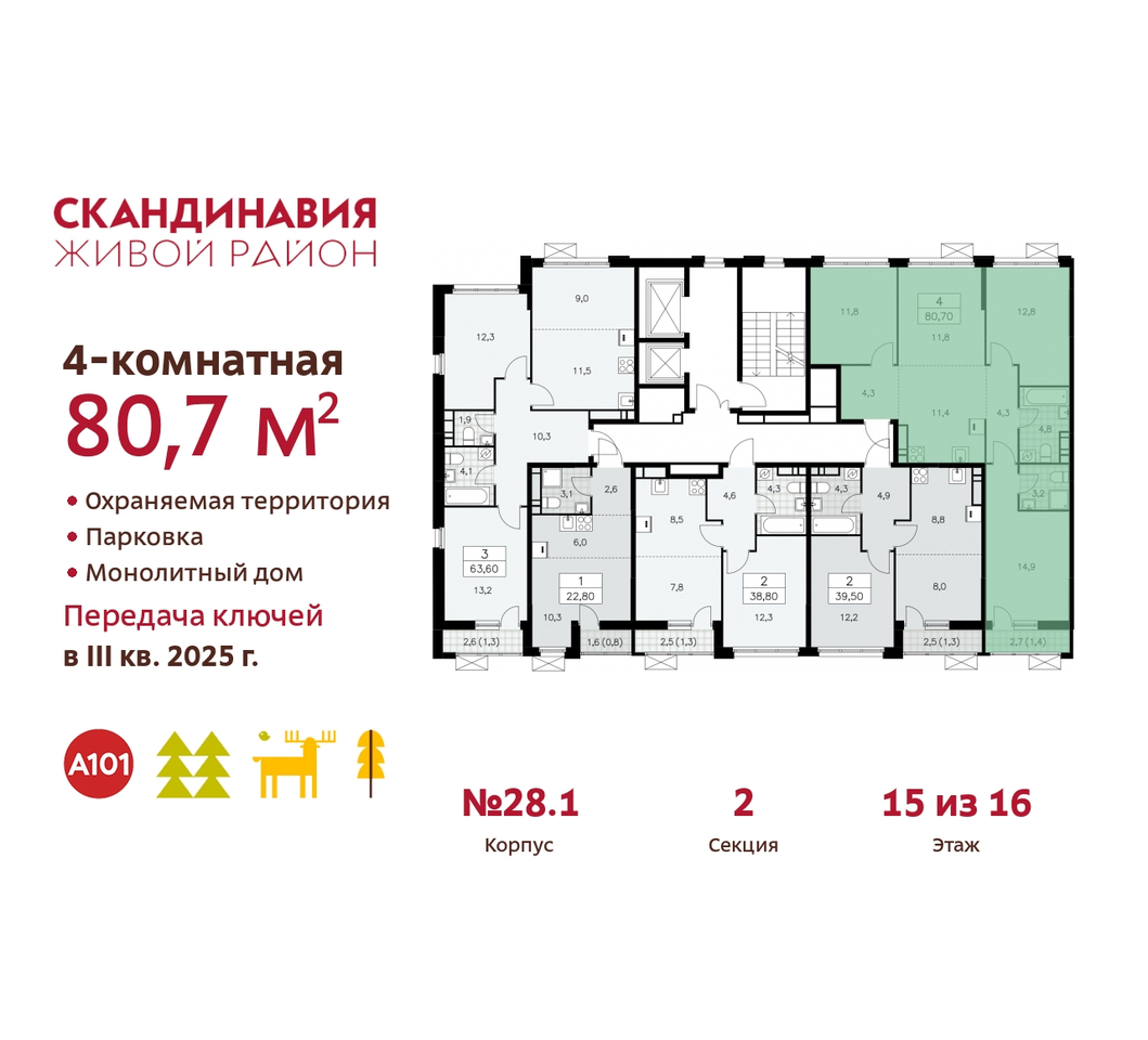 квартира г Москва п Сосенское жилой район «Скандинавия» Сосенское, жилой комплекс Скандинавия, 28. 1, Бутово фото 2