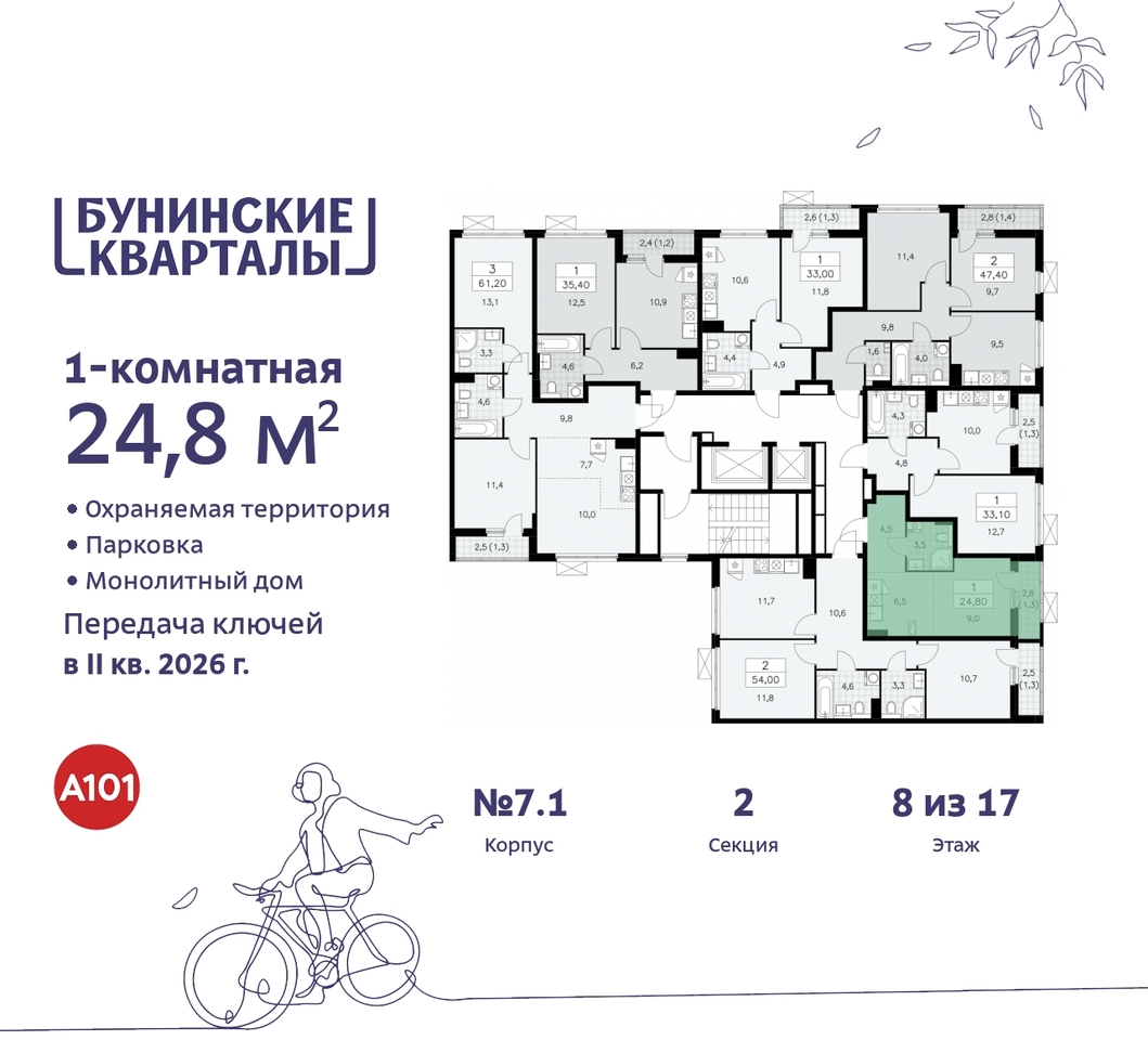 квартира г Москва п Сосенское ЖК Бунинские Кварталы метро Коммунарка метро Улица Горчакова пр-кт Куприна 2 Сосенское, Ольховая, Бунинская аллея фото 2