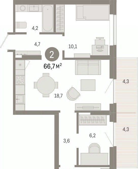 квартира г Омск р-н Кировский Кварталы Драверта 3 фото 3