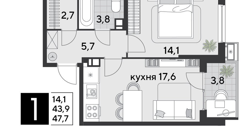 квартира г Краснодар р-н Прикубанский ЖК «Парк Победы» фото 2