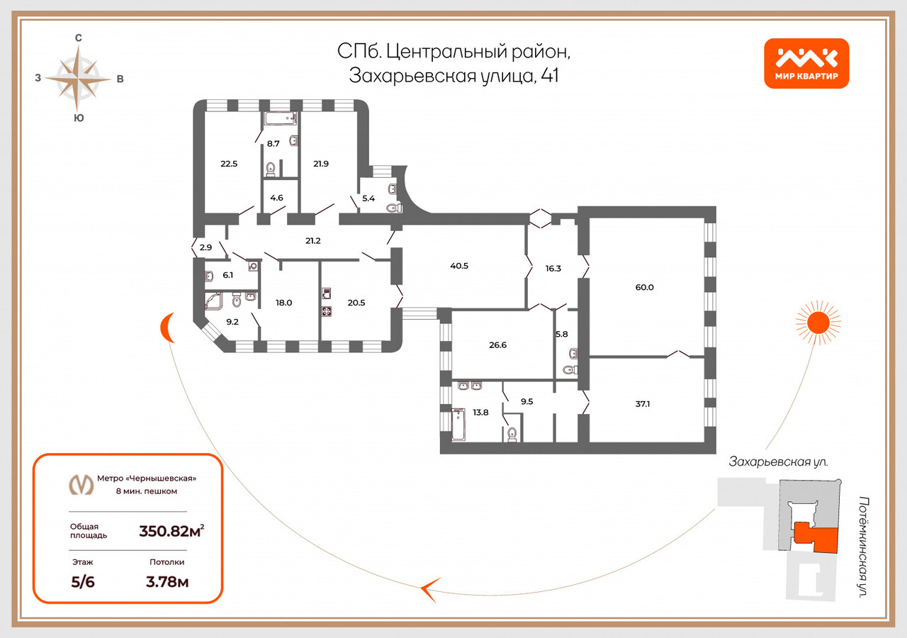 квартира г Санкт-Петербург метро Чернышевская ул Захарьевская 41а фото 3