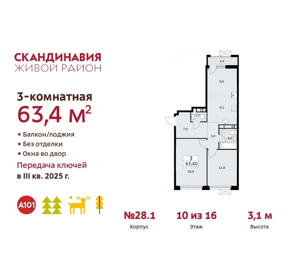 квартира г Москва п Сосенское жилой район «Скандинавия» Сосенское, жилой комплекс Скандинавия, 28. 1, Бутово фото 1