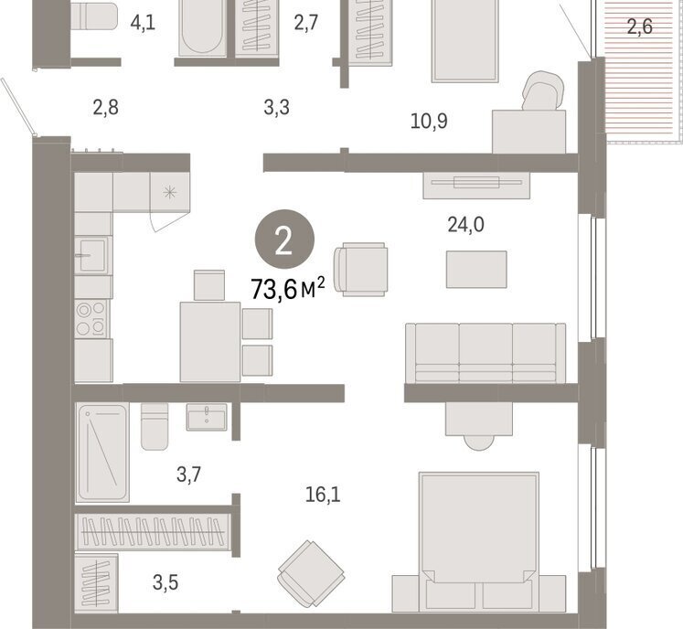 квартира г Тюмень ул Мысовская 26к/2 фото 2