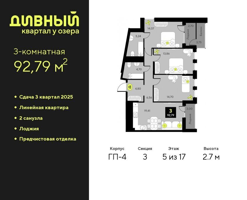 квартира г Тюмень ЖК Дивный Квартал у Озера фото 1