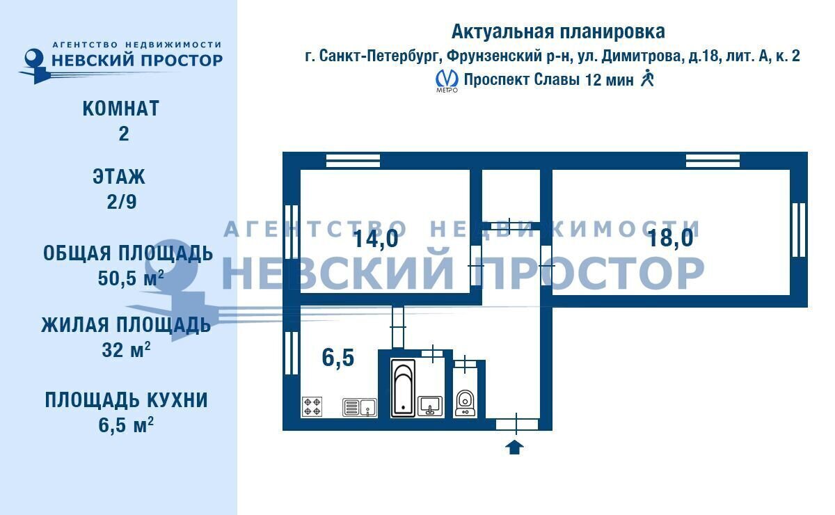 квартира г Санкт-Петербург метро Проспект Славы ул Димитрова 18к/2 фото 14