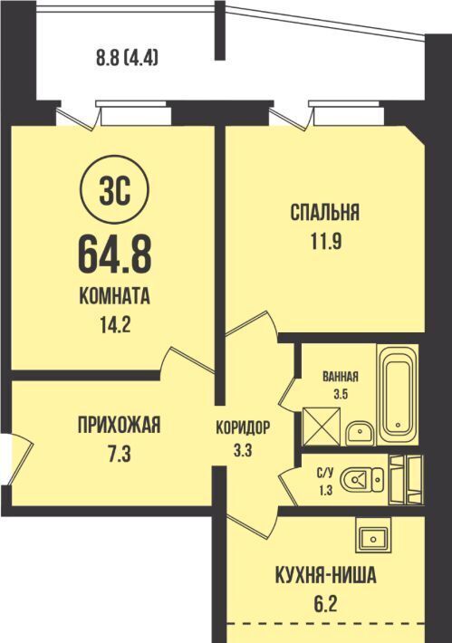 квартира г Новосибирск Заельцовская ул имени генерал-майора Рожкина А.Н. 5/1 фото 1