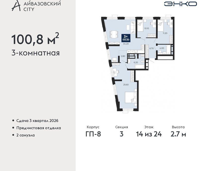 квартира г Тюмень ЖК Айвазовский фото 1